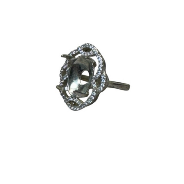 RG009 Ring cincin batu akik dan permata emban cangkang alpaka wanita 13x9mm