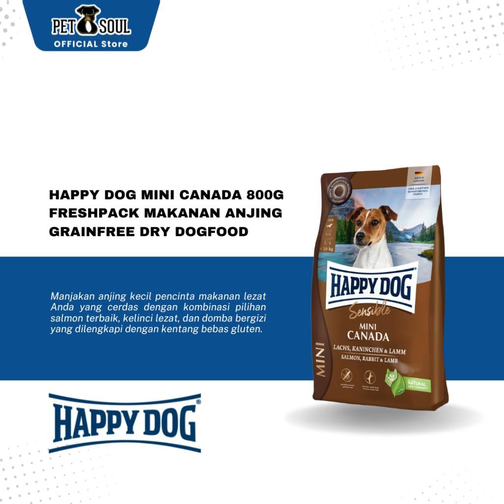 Happy Dog Mini Canada 800g Freshpack Makanan Anjing Grainfree Dry Dogfood