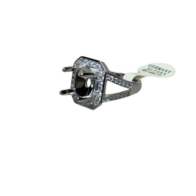GT017 Ring cincin batu permata emban cangkang alpaka wanita 10x8mm