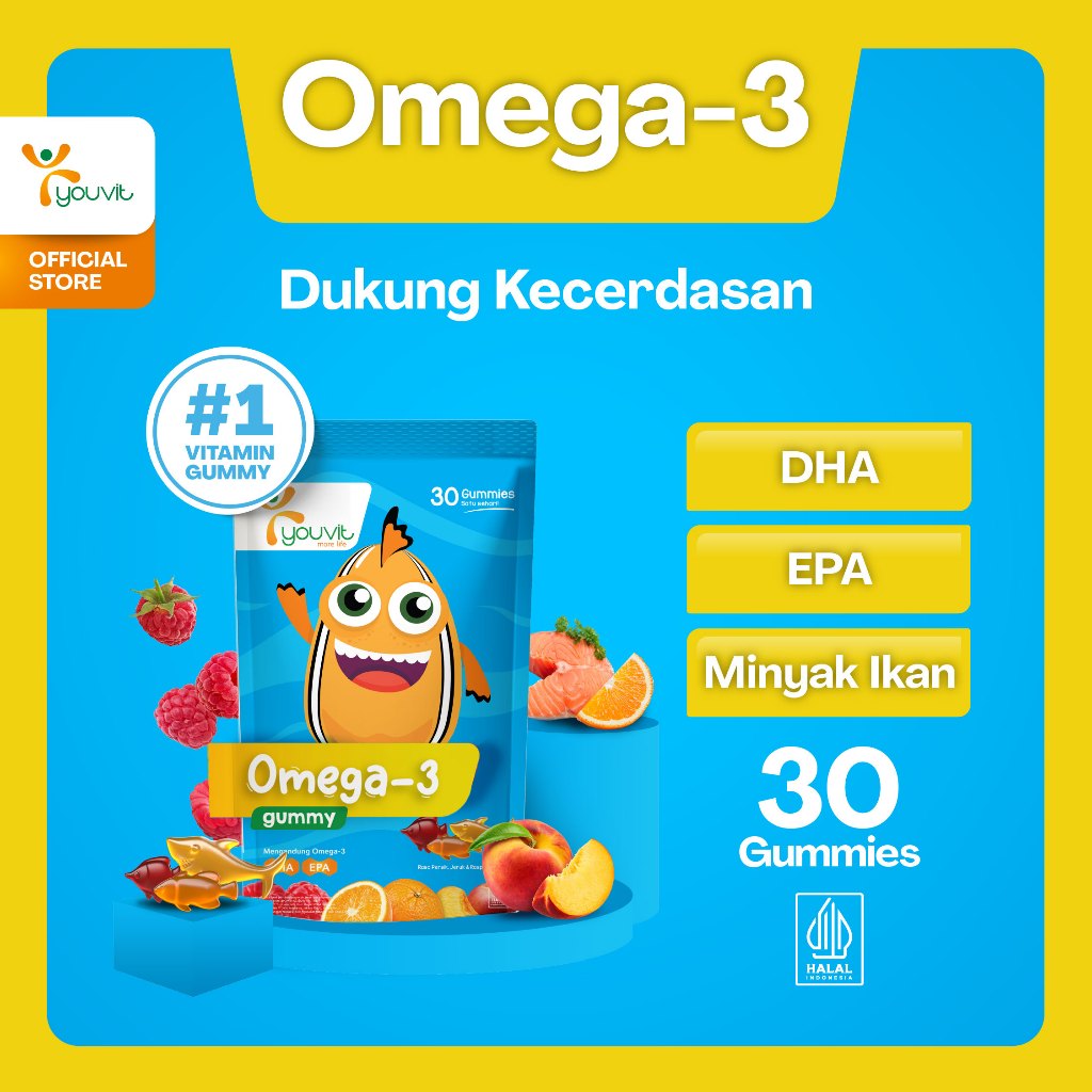 Youvit Omega 3 Anak 30 Hari dengan Minyak Ikan untuk Vitamin Otak & Mata Anak (Vitamin Otak Anak) | 