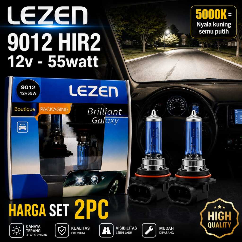 LEZEN Original - XENON 5000K Set 2pc - H3 H7 H11 H16 HB3 HB4 9012 - 5000K Kuning Semu Putih