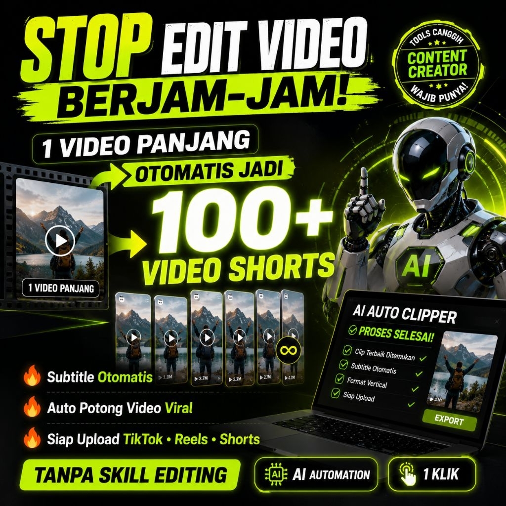 AI Auto Clipper Premium | Auto Subtitle Otomatis | AI Video Shorts TikTok Reels YouTube | Auto Edit 