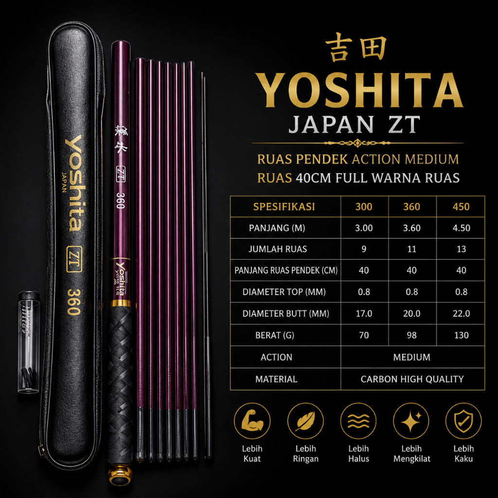 yoshita japan zt ruas pendek action medium ruas 40cm full warna ruas