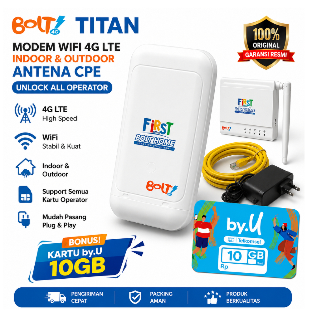 Modem WiFi Bolt Titan 4G LTE Router Antena CPE Indoor Outdoor Bonus Kartu by.U 10GB Original