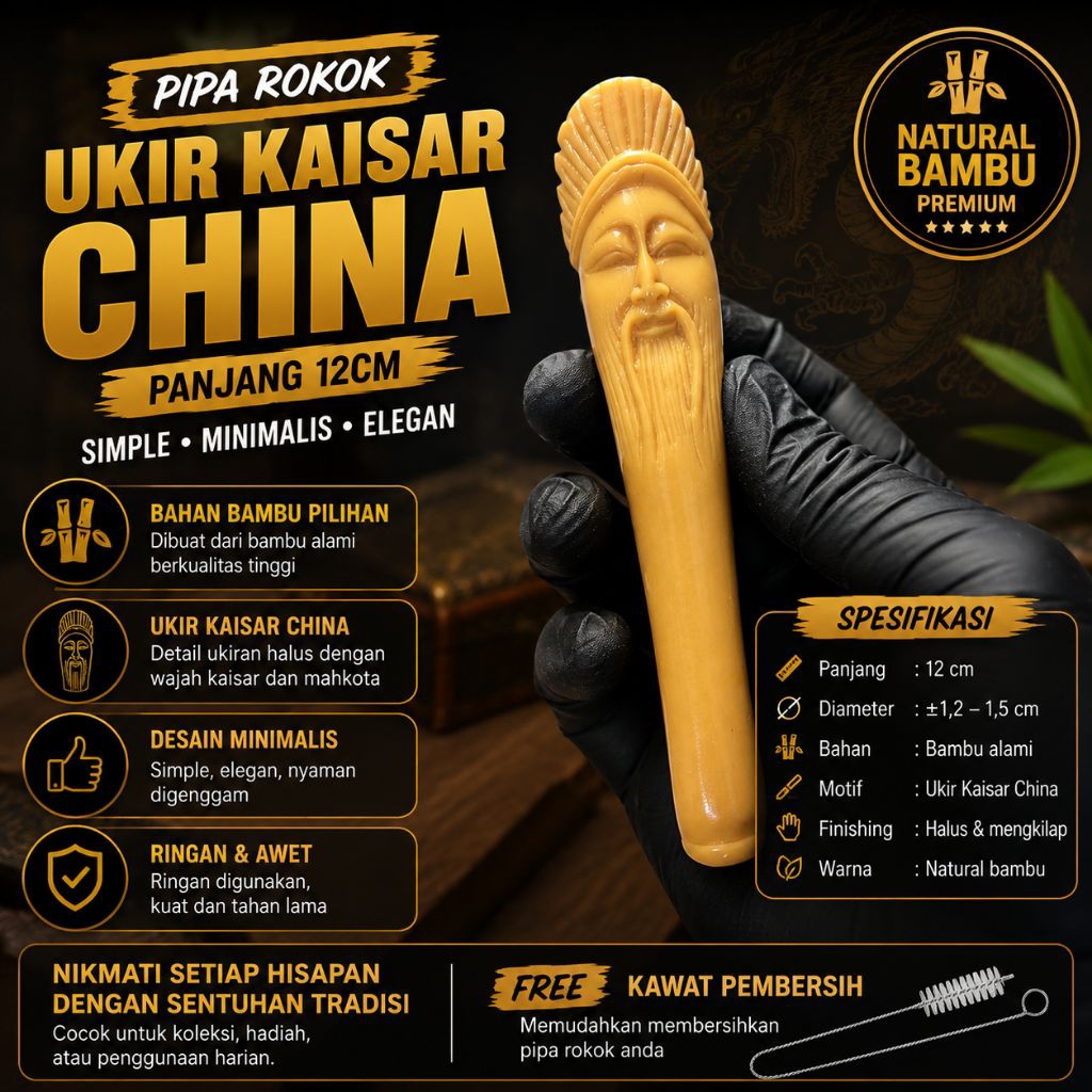 Once Piparokok Ukir Oriental Kaisar China Tulang Impor Cangklong Modern