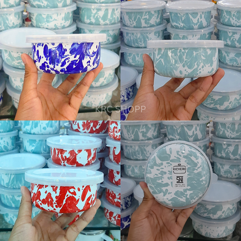Mangkuk Enamel 10 cm + Tutup Plastik/ Mangkok MPASI/ Mangkuk Blirik/ Bowl