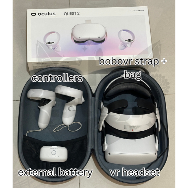Headset VR Oculus Quest 2 / Meta Quest 2 128 GB (Headstrap + Powerbank) | SlimeVR Body Tracker 6pcs 