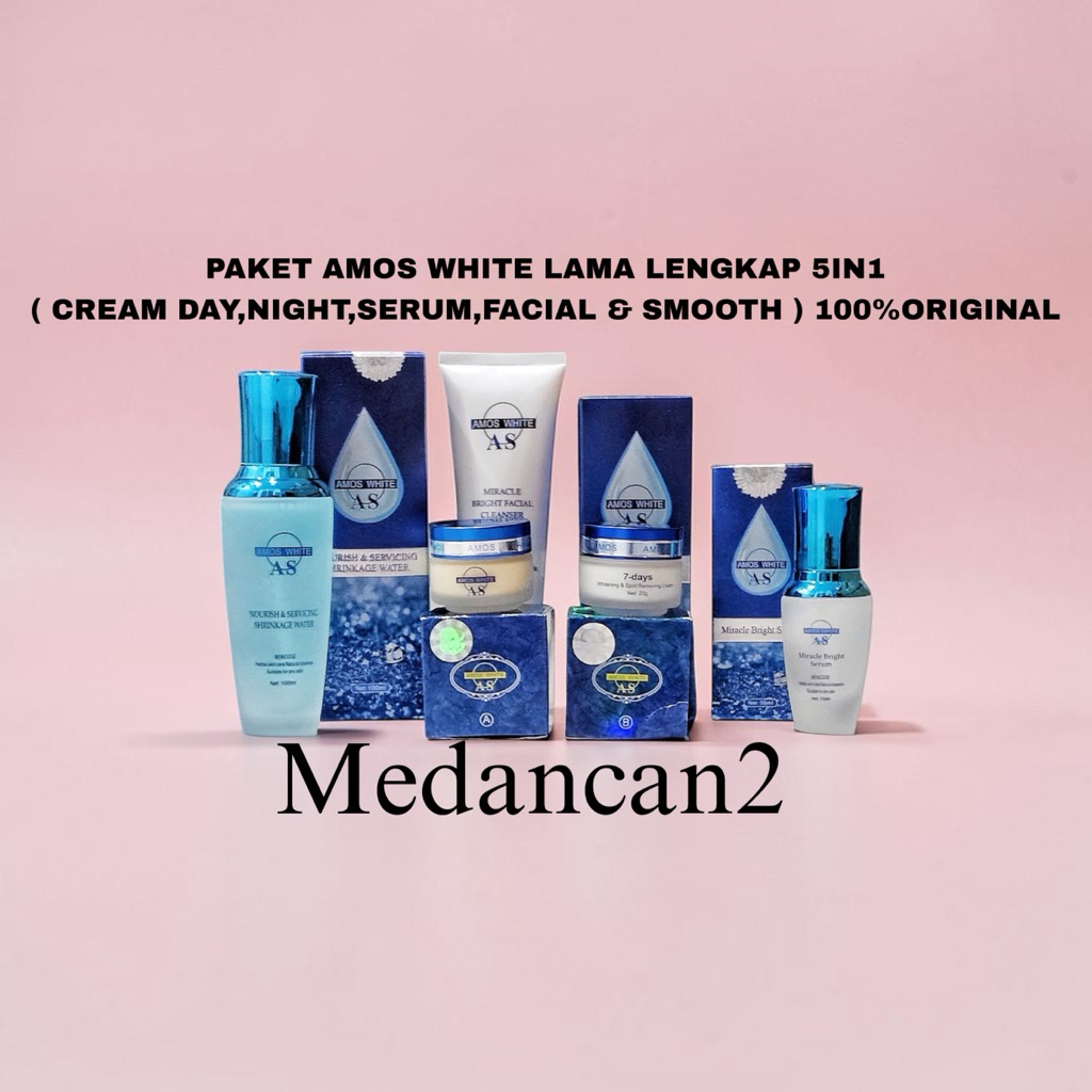 MC-PAKET AMOS WHITE 20GR LAMA LENGKAP 5IN1 ( CREAM SIANG,MALAM,SERUM,SABUN WAJAH & TONER ) 100%ORIGI