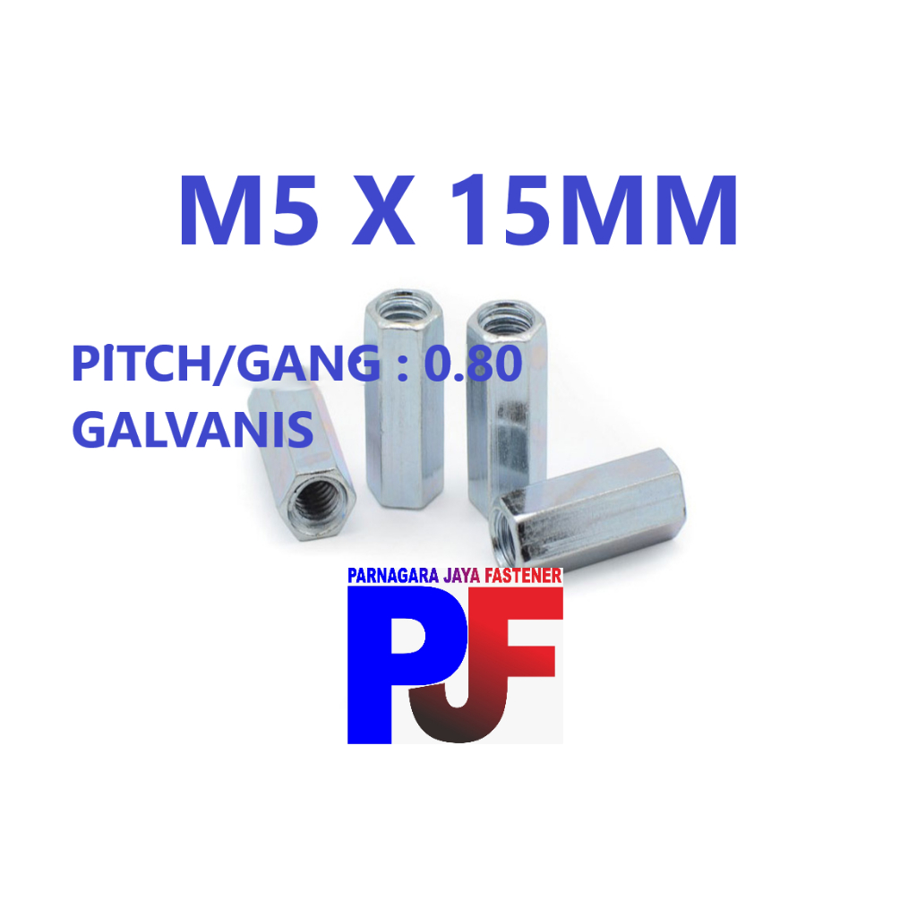 Long Nut M5 / Mur Panjang M5 x 15 MM / Galvanis Putih