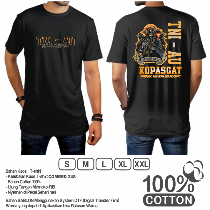 Kaos ghost brigade kopasgat lengan pendek bahan 100%cotton combed 24s/Baju T-Shirt kopasgat terbaru