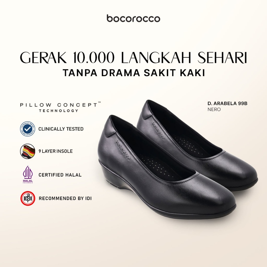 [PRE ORDER]  Bocorocco D. Arabela 99 Nero - Sepatu Wedges Wanita Kulit Asli Formal Persit Bhayangkar