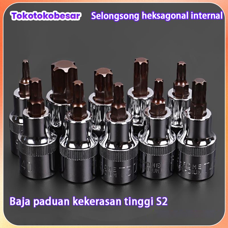 1/2 ukuran besar tipe bunga plum T30 segi enam internal, soket mata obeng T25, 45 alur, T50 alur int