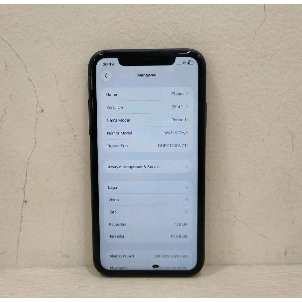 (N741-438) IPHONE 11 RAM 128GB (INTER) CH/A, BATANGAN NO CHARGER