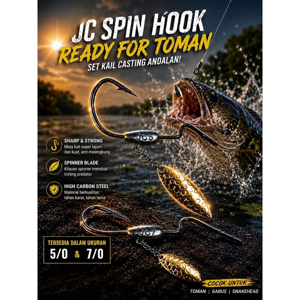 Hook Johncoo Soft Lure Spinner Blade 5/0 & 7/0 | Weighted Swimbait Hook Anti Nyangkut Casting