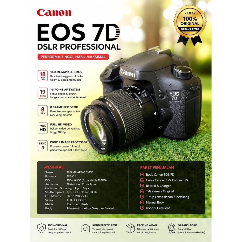 KAMERA DSLR CANON 7D LENSA KIT