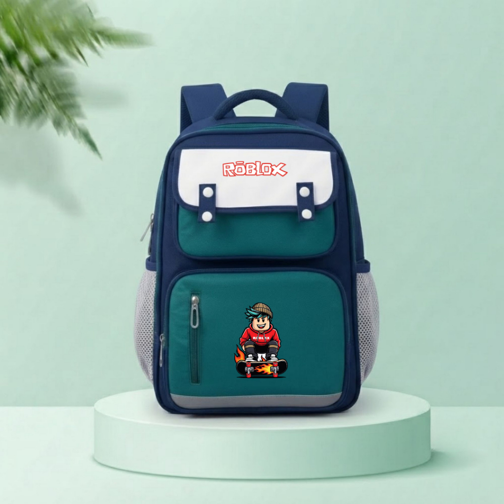 CATENZO - CUT 034 P253 Tas Ransel Sekolah Anak Cowok SD Navy Tosca Desain Roblox Skate Ollie Tebal A