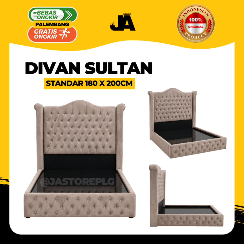 Divan Sultan Tempat Tidur Ukuran 180x200CM / Cokelat Muda Kain Suede Kayu Berkualitas Palembang Spri