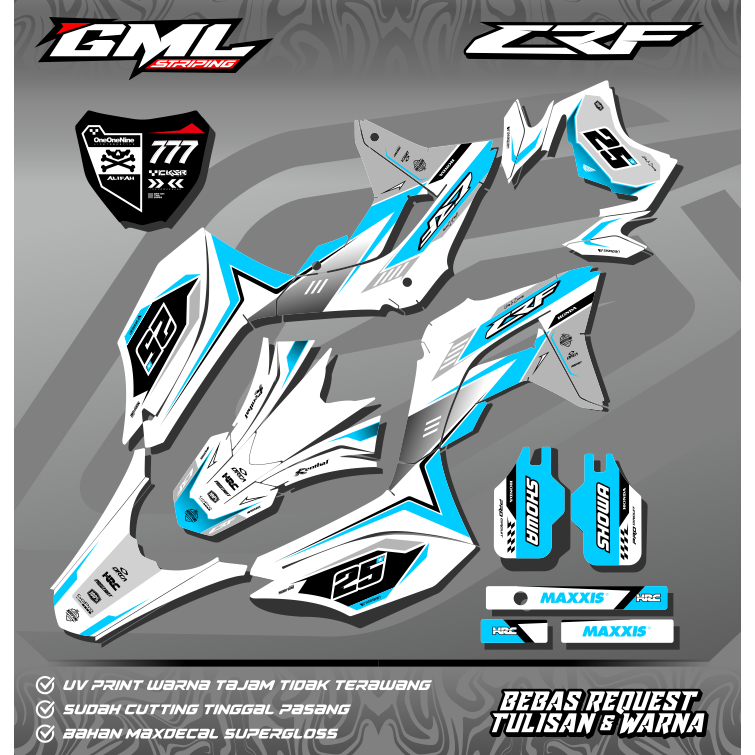Decal Stiker CRF 150 L Full Body Putih Biru CUSTOM - KLX - WR 155 - Dtracker - Request