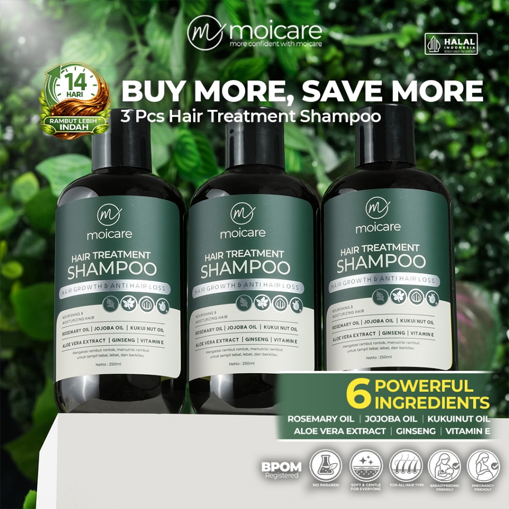 MOICARE BUNDLE 3 PCS Hair Treatment Shampoo Hair Growth & Anti Hair Loss Perawatan Rambut Rontok Pen