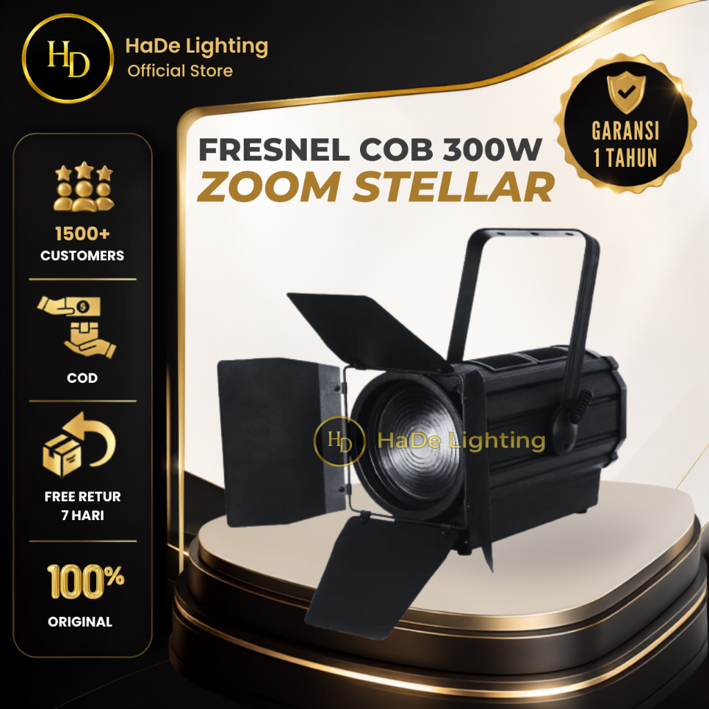 Fresnel Zoom 300 Watt Pro White Warmwhite - Lampu Sorot Panggung Fresnel LED COB 300 Watt Zoom