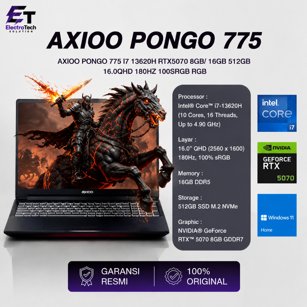 AXIOO PONGO 775 I7 13620H RTX5070 8GB/ 16GB 512GB 16.0QHD 180HZ 100SRGB RGB
