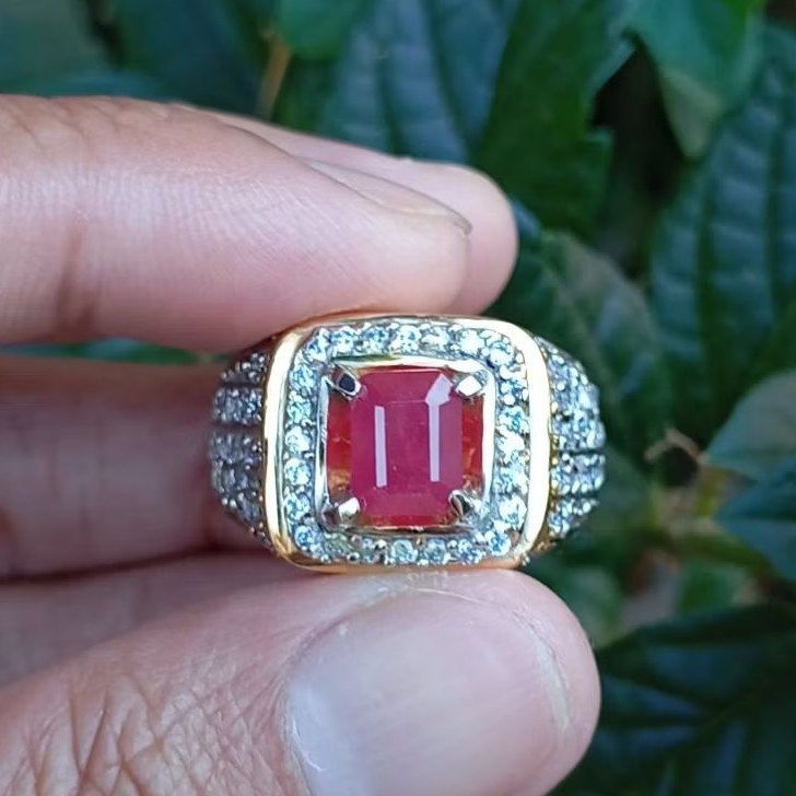 Cincin batu permata natural red ruby + Memo GLI