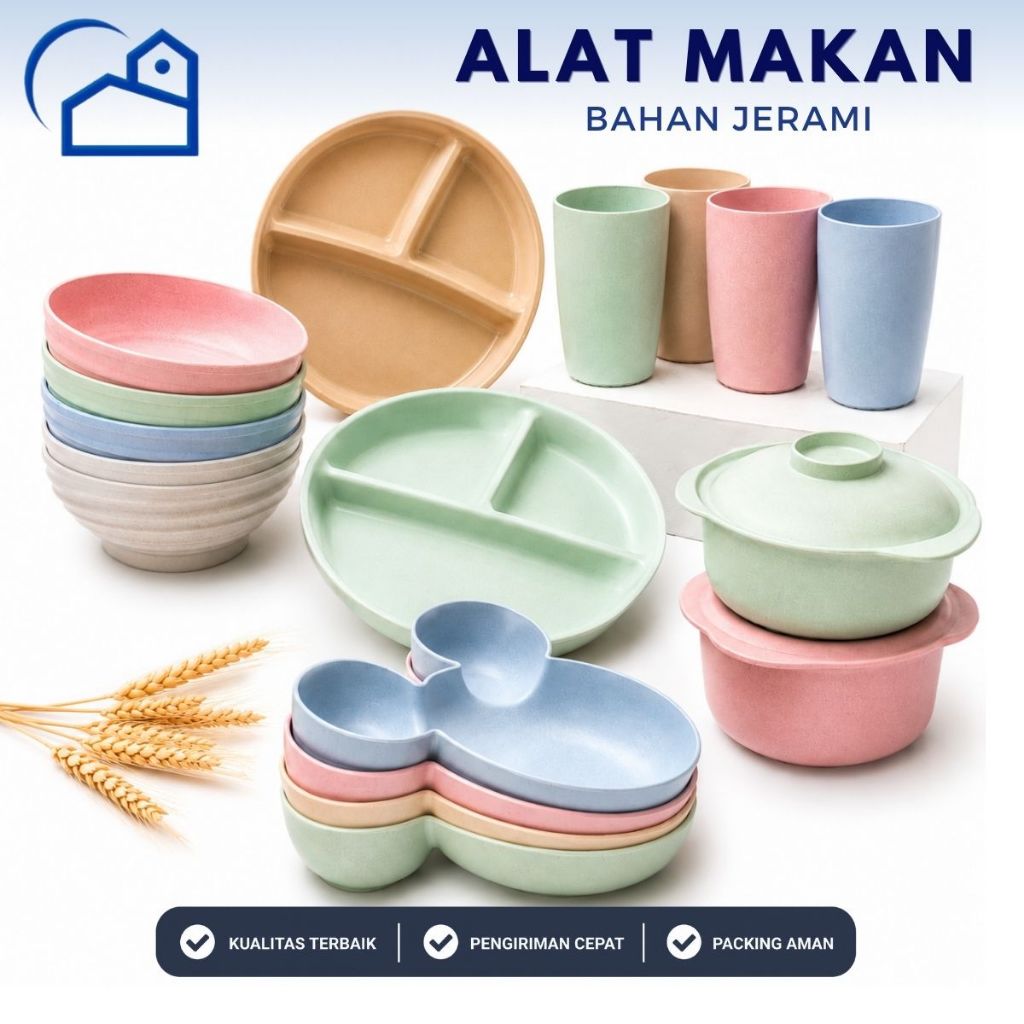 HOMESTATION - Alat Makan Jerami Gandum / Mangkuk Jerami / Piring Jerami Gelas Cangkir Jerami Gandum