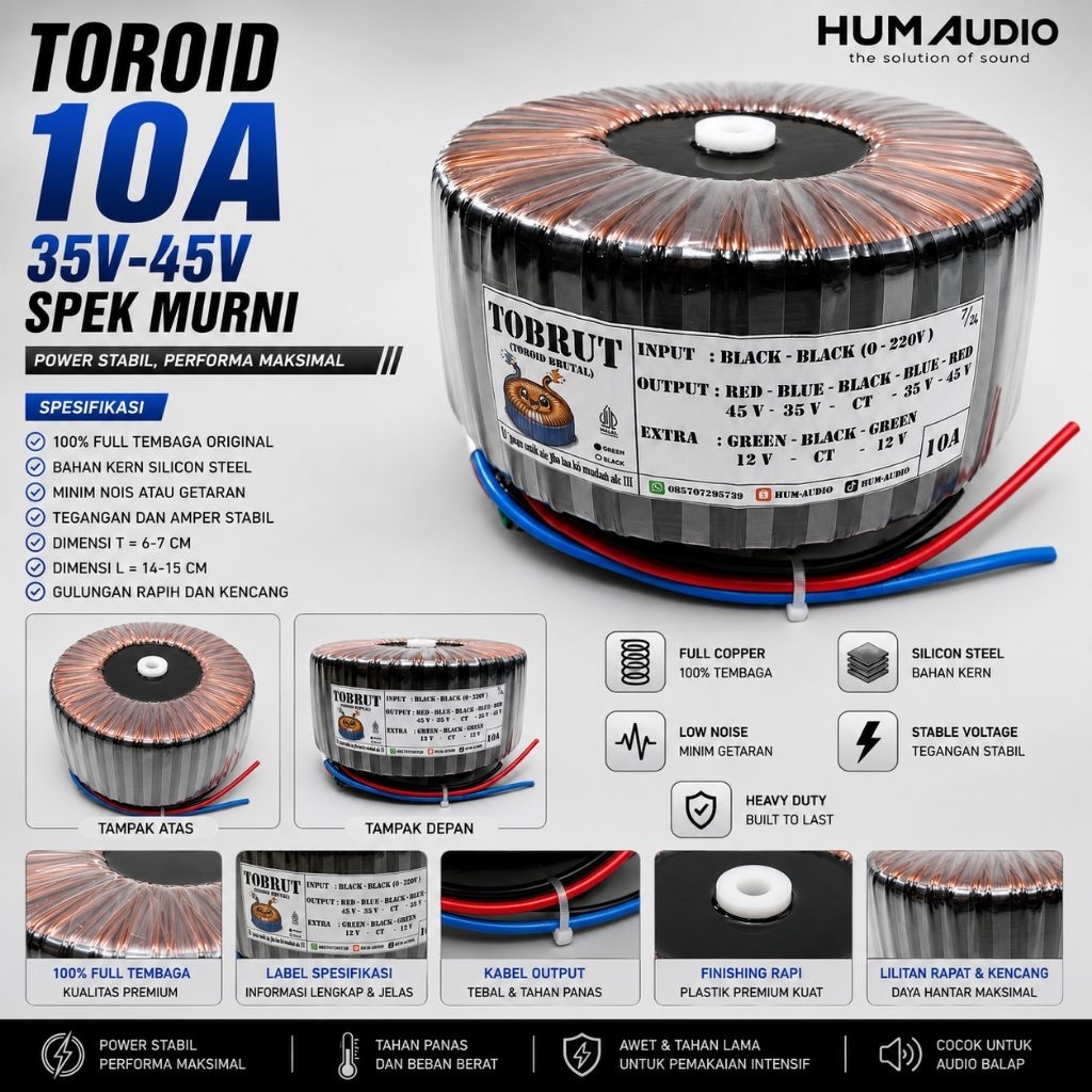 TRAFO TOROID DONAT 10A CT 35-45V MURNI.