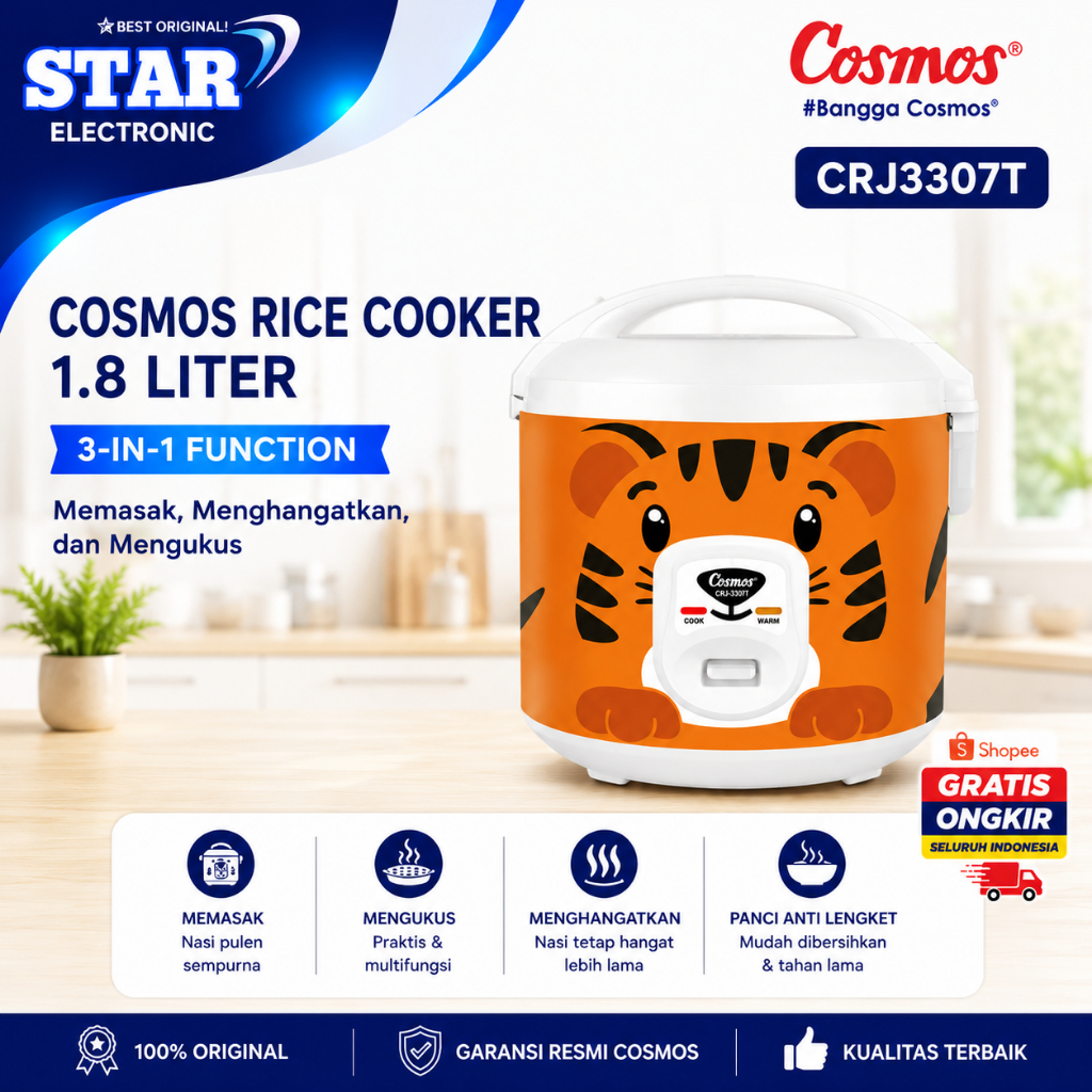 COSMOS RICE COOKER CRJ 3307 Fabelia Series Tiger / CRJ 3307 1.8L/CRJ3307/CRJ 3307/ORIGINAL GARANSI