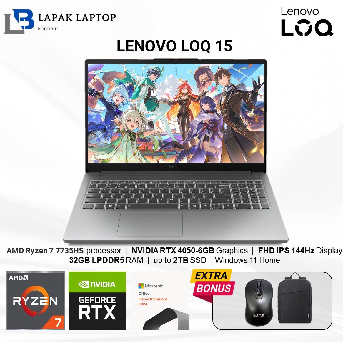 Lenovo LOQ Essential 15ARP10E AMD Ryzen 7 7735HS 32GB 1TB 15.6" RTX4050 WINDOWS11+M365+OH2024
