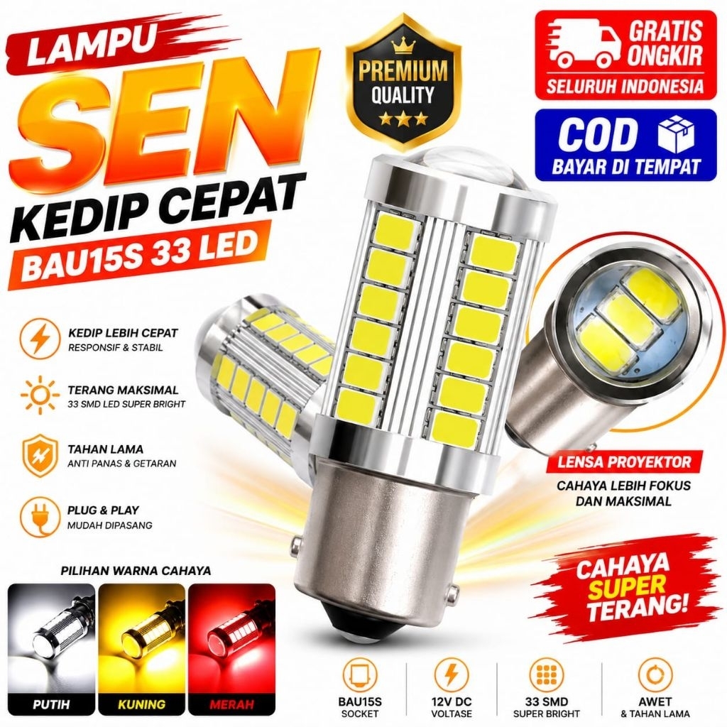 LAMPU SEN SEIN KEDIP CEPAT RETING MOBIL LED  & LAMPU MUNDUR ATRET BAYONET KAKI 1 33 MATA BA15S BAU15