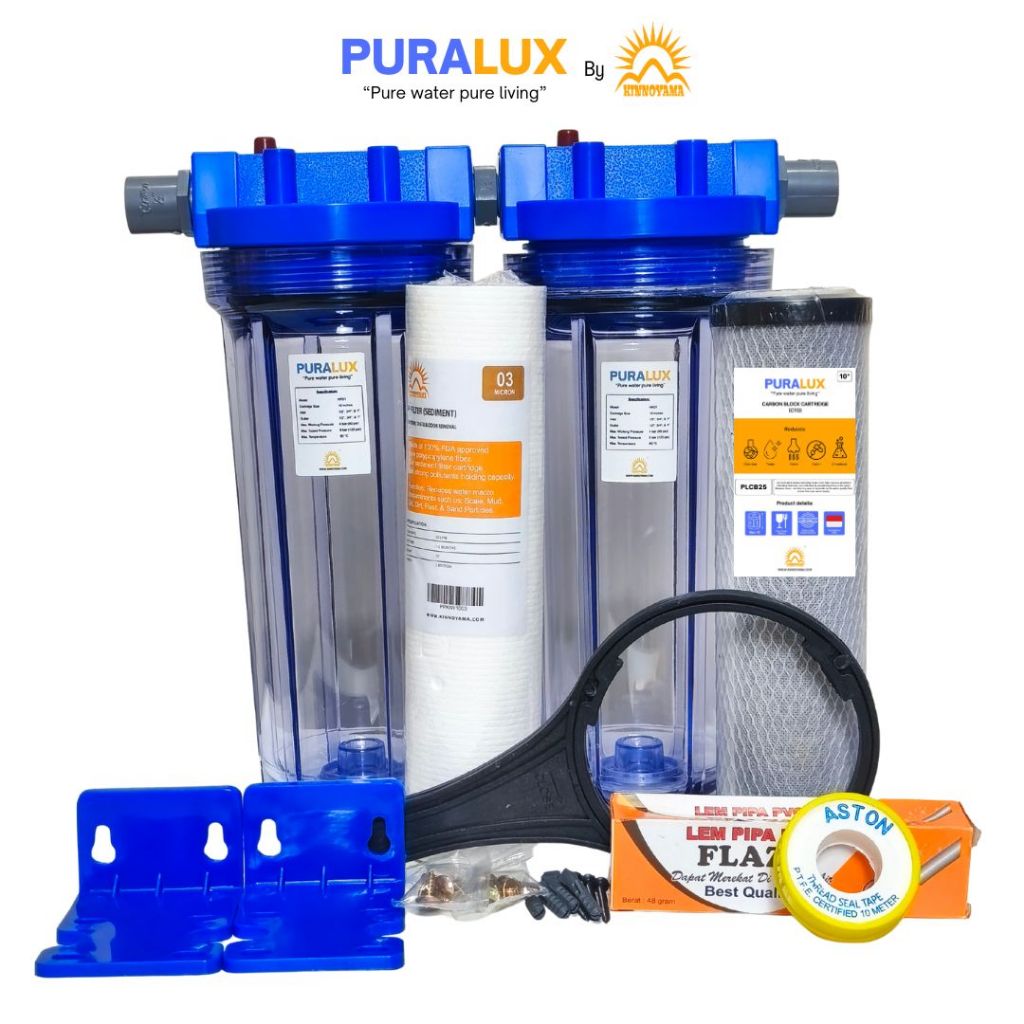 Paket Housing Filter Air Toren 10" 2 Tahap PURALUX Lengkap Siap Pakai / Penjernih Air Sumur Bor 10 I