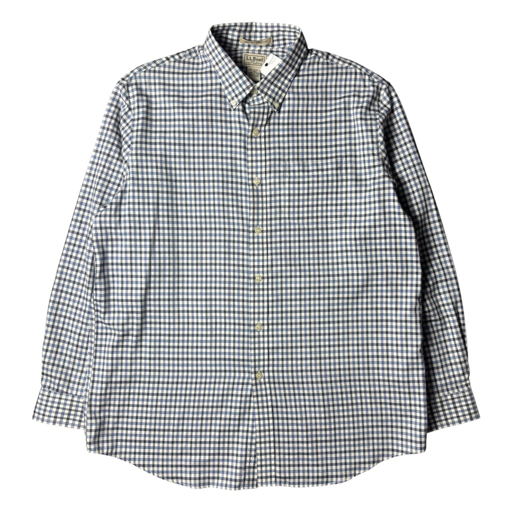 LL Bean Wrinkle Resistant Gingham Plaid Harvard Shirt