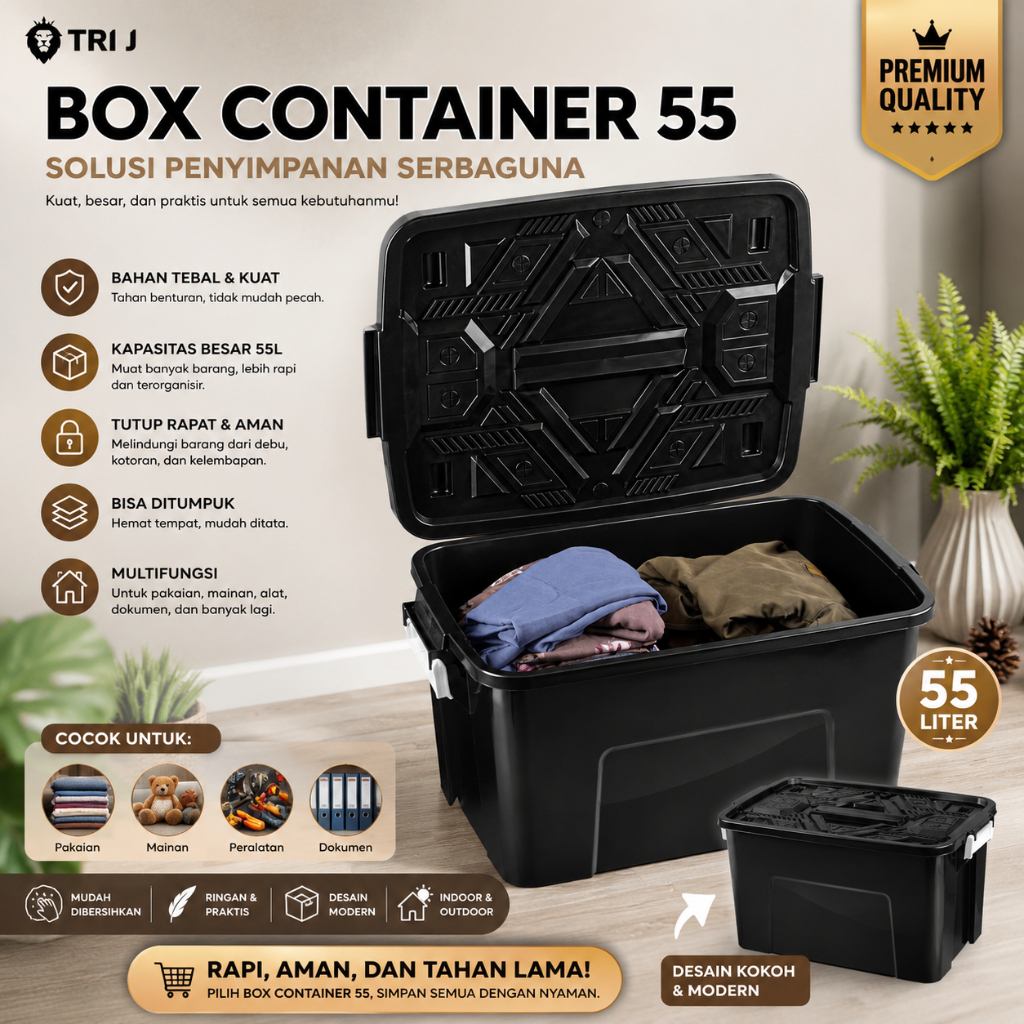 BOX CONTAINER 55 LITER DENGAN HANDLE - Kontainer Box Plastik Jumbo / Container Box Handle Jumbo / bo