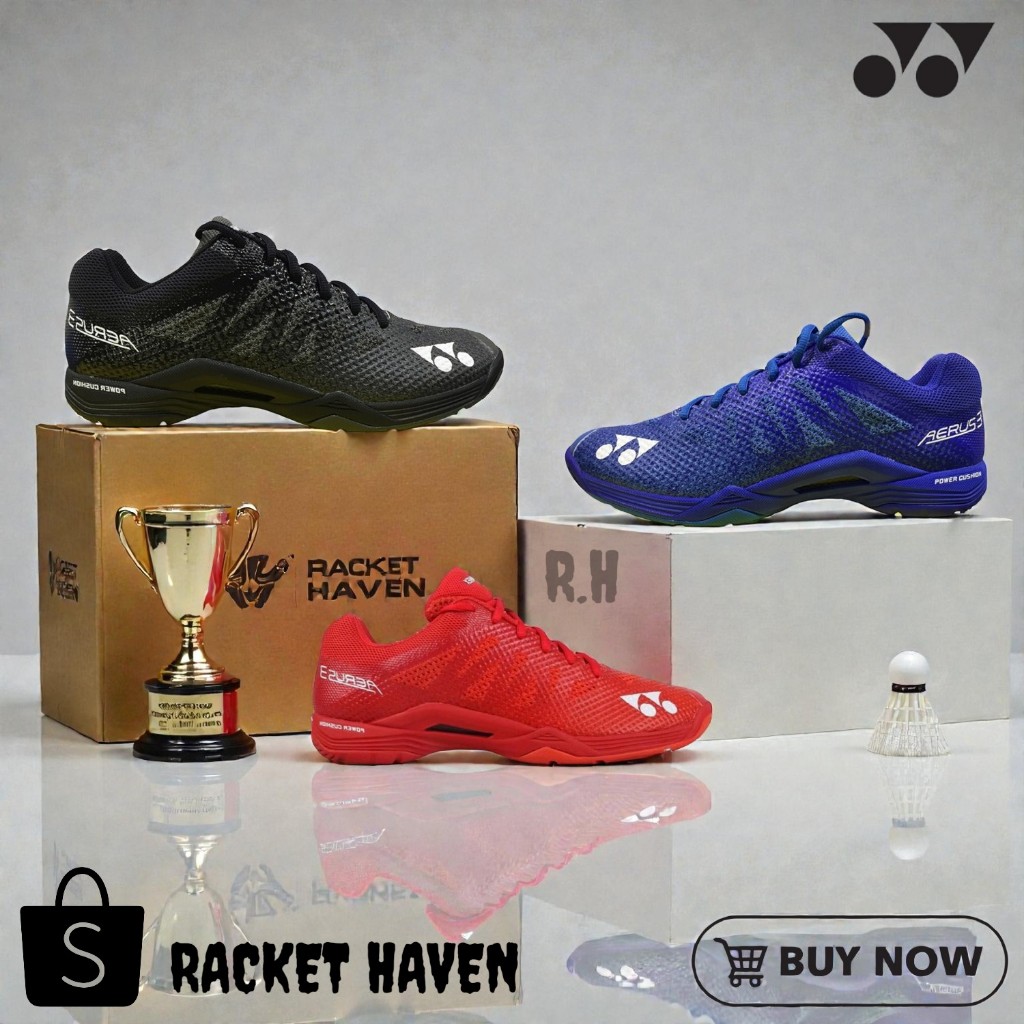Sepatu Badminton Yonex Aerus 3 Merah Dengan Power Cushion Dan Desain Sporty