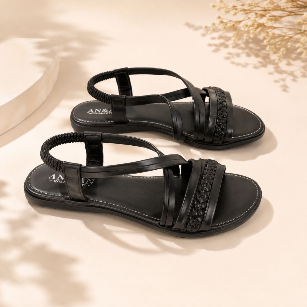 Sandal Flat Wanita Tali Lilit Mote Berlian Mewah Sendal Karet Empuk Kekinian