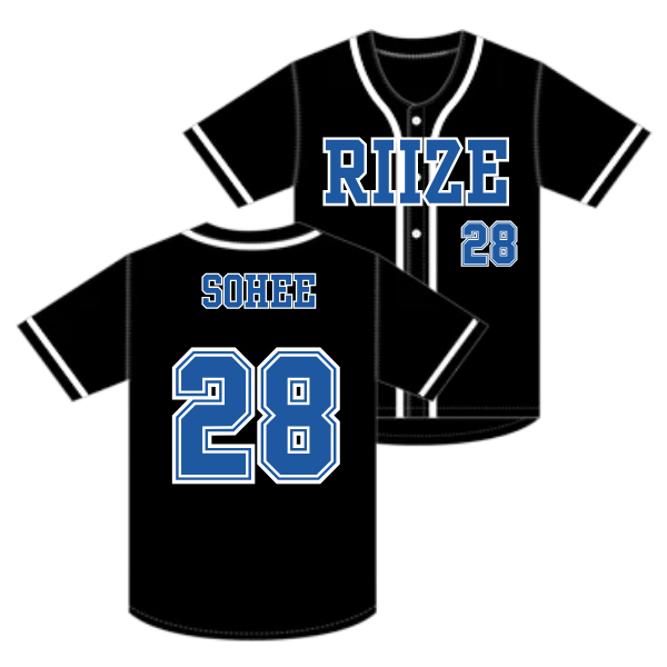Baju jersey baseball hitam riize kpop korea atasan olahraga kerah v korean softball