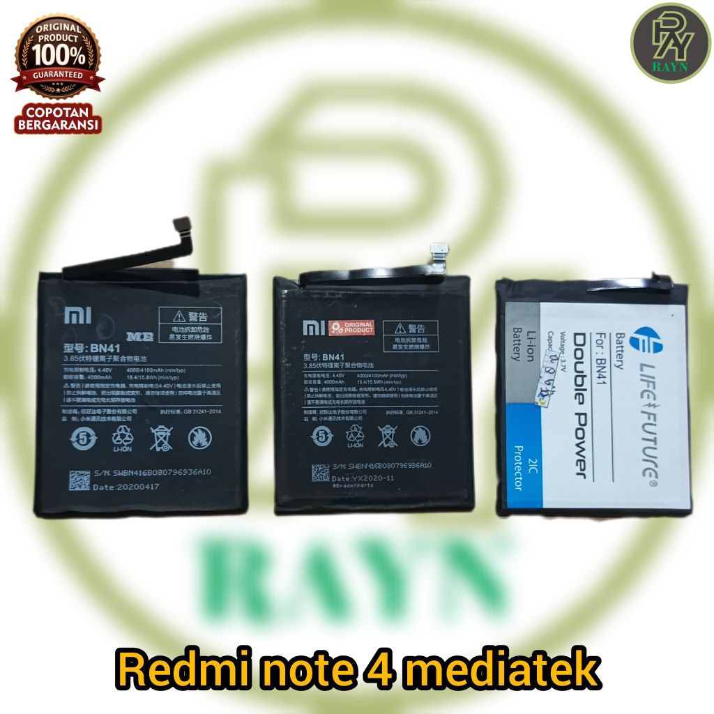 baterai xiaomi redmi note 4 mediatek aftermarket second bergaransi