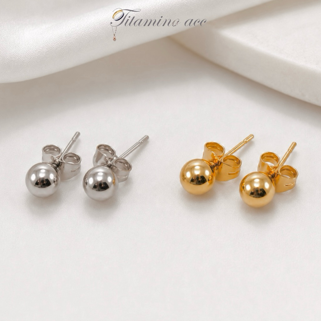 Anting Unisex Model Giwang Jagung Warna Emas dan Putih Polos Bahan Titanium Asli Anti Karat