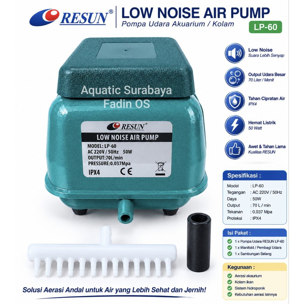 RESUN LP 60 Pompa Aerator Gelembung Udara Kolam Ikan Resun LP 60