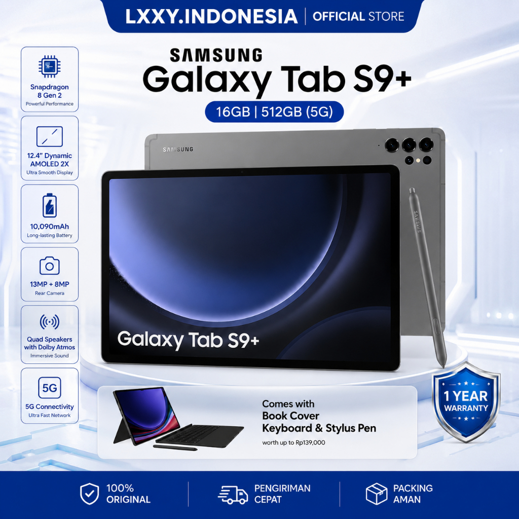 Samsung Galaxy Tab S9/S9+ Tablet | Layar Besar AMOLED 11” | Snapdragon 865 | Keyboard + S Pen | 8000