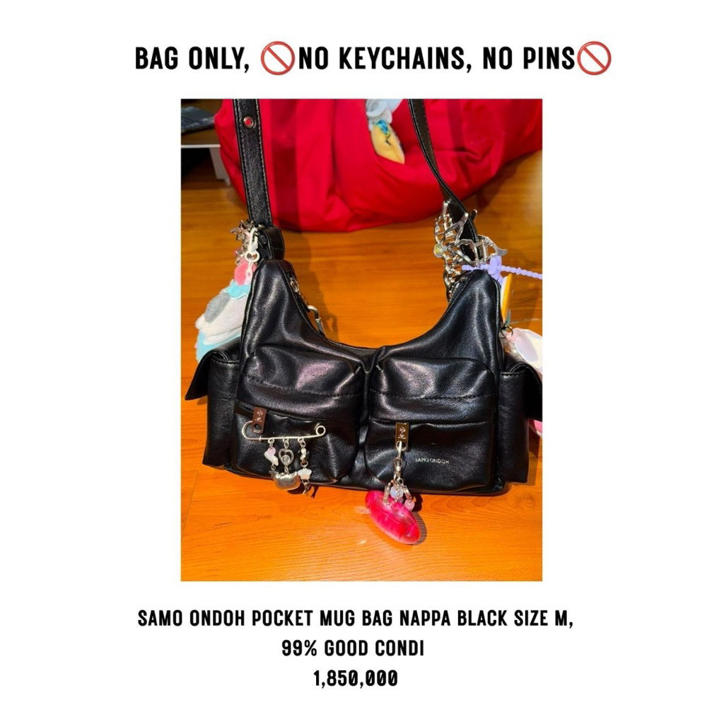 preloved cross body tote sling hand bag samo ondoh nappa black pocket mug size M keychain cat flying
