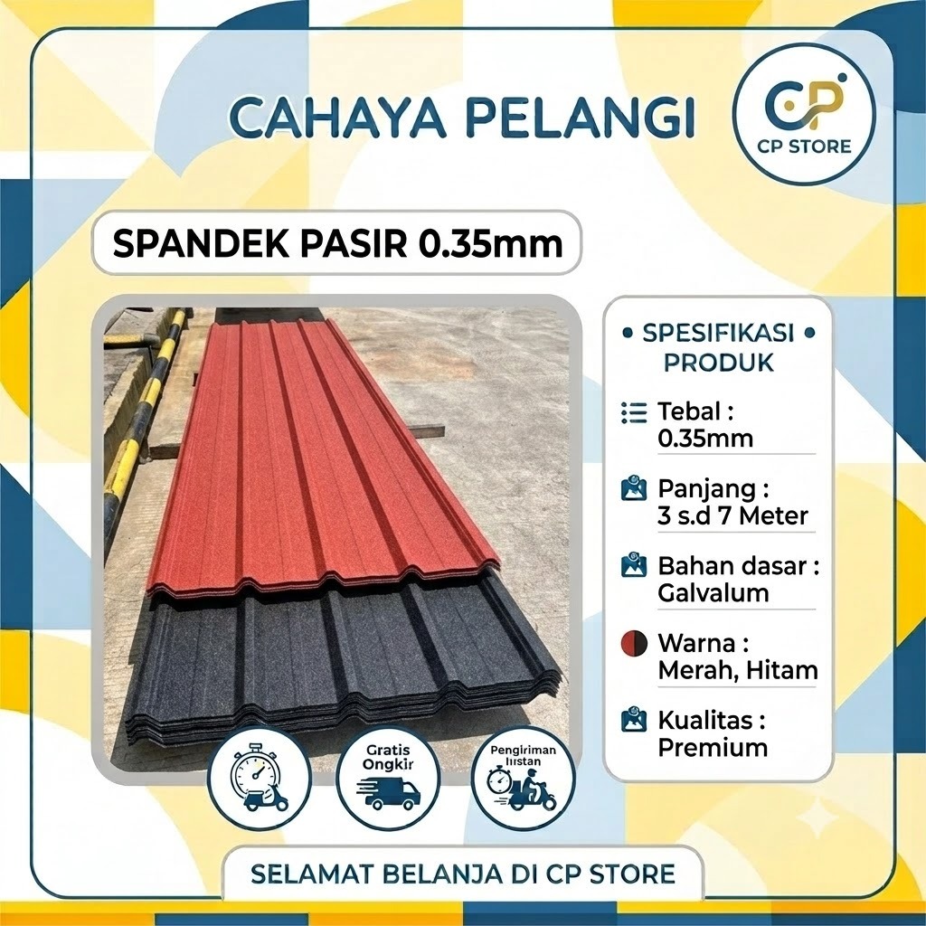 Spandek Pasir 0.35 0,35 mm Atap Galvalum Pasir Warna Merah / Hitam