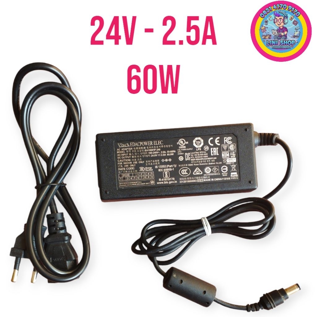 ADAPTOR CHARGER POWER 24V - 2.5A 2,5A original EDACPOWER bisa buat TV / MINI PC / MESIN ANTRIAN / MI