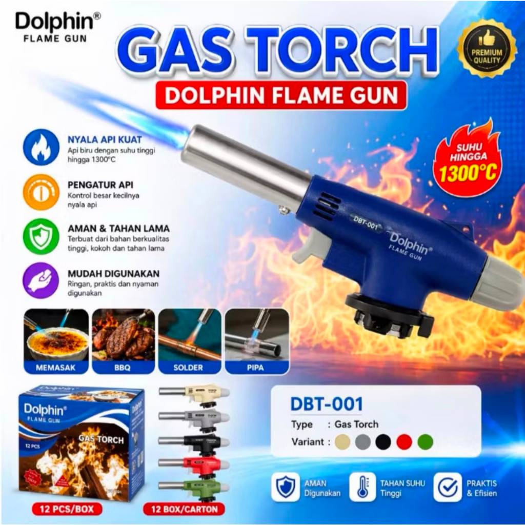 Gas Torch Dolphin DBT-001 Flame Gun Kompor Portable Kepala Las Pembakar Api untuk BBQ Creme Brulee S