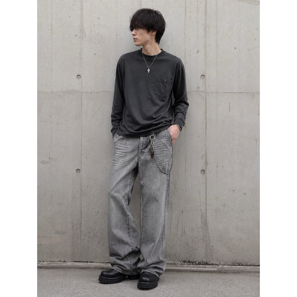 2000s Mfg Marithe Francois Girbaud Paris Whisker Regular Grey Jeans