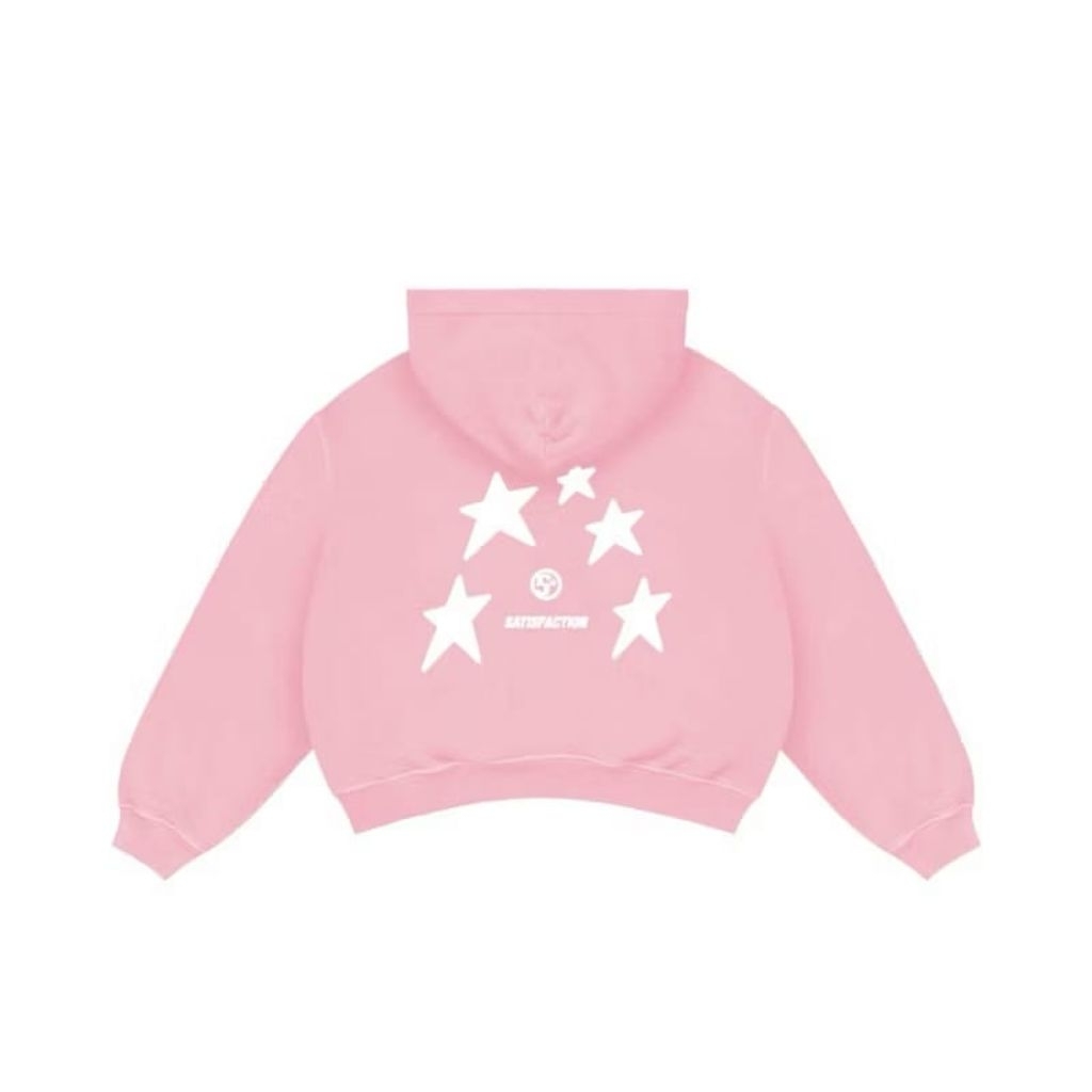 Hoodie Zipper satisfaction stars warna pink Hoodie Zipper boxy oversize