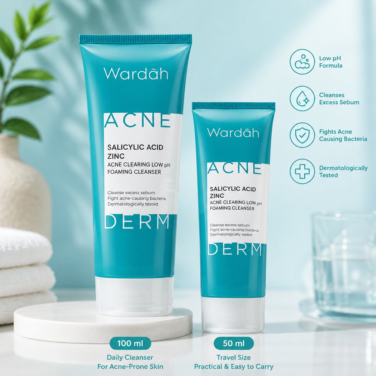 Wardah Acne Salicylic Acid Zinc Facial Foam 50ml / 100ml / Sabun Cuci Muka Wardah dengan Salicylic A