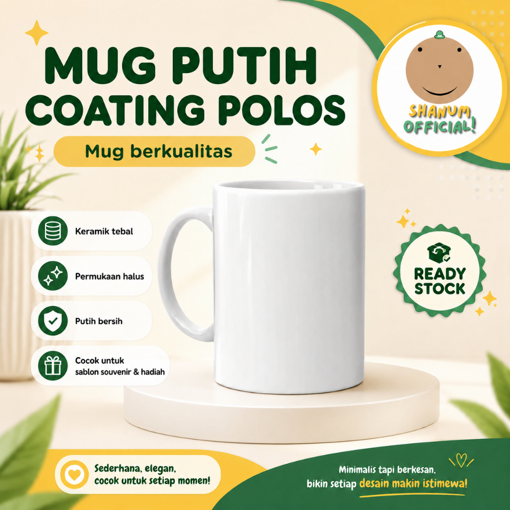 Mug Lokal Polos Coating Bahan Keramik / Mug Putih Coating Sablon