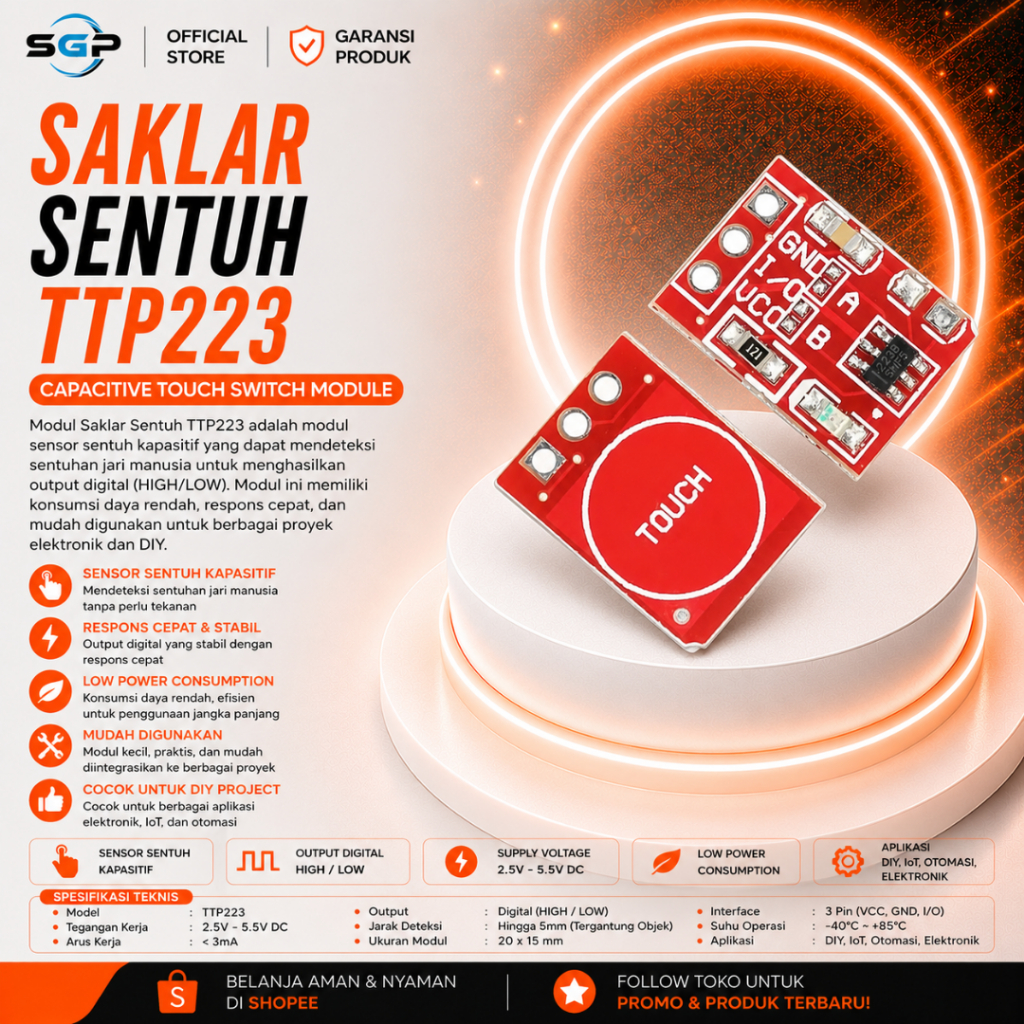 Saklar Sentuh TTP223 Touch Sensor Sentuh Capacitive Module Touch Sensor Capacitive TTP223 Switch Ard